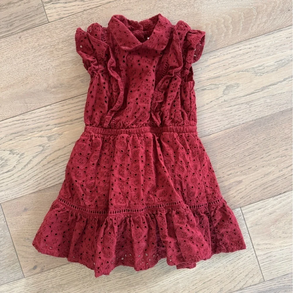 Janie And Jack Eyelet Dress Burgundy Size 12-18
